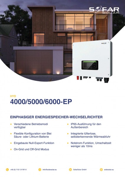 SofarSolar Hybrid-Wechselrichter 3-6kW einphasig HYD-ES/EP